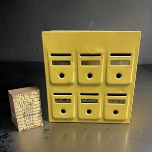 Vintage Yellow Tudor Metal Products Corp Home Budget Bank Box with 6 Tin Inserts